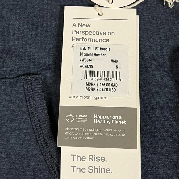 Vuori Halo Mini FZ Hoodie Sm Midnight Heather Sweatshirt NWT - Picture 4 of 4